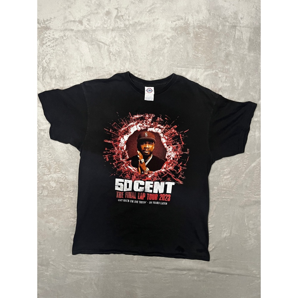50 Cent The Final Lap Tour 2023 Graphic T Shirt Black Adult Size Large